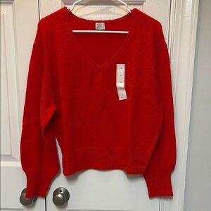 Bright Red/Salmon V-Neck Sweater, S
